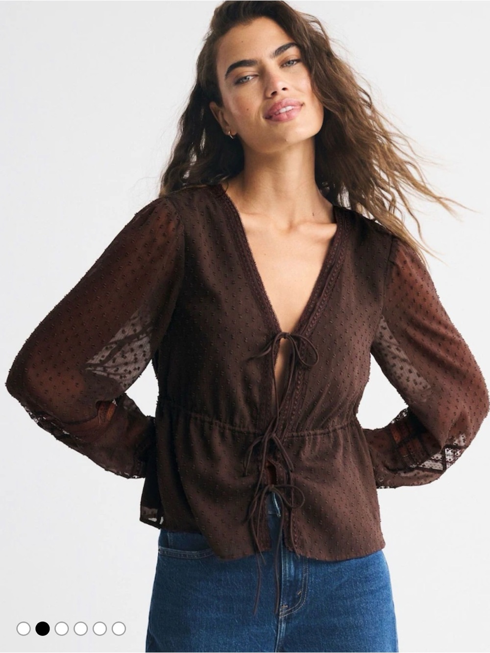 Abercrombie & Fitch Brown Sheer Tie-Front Blouse